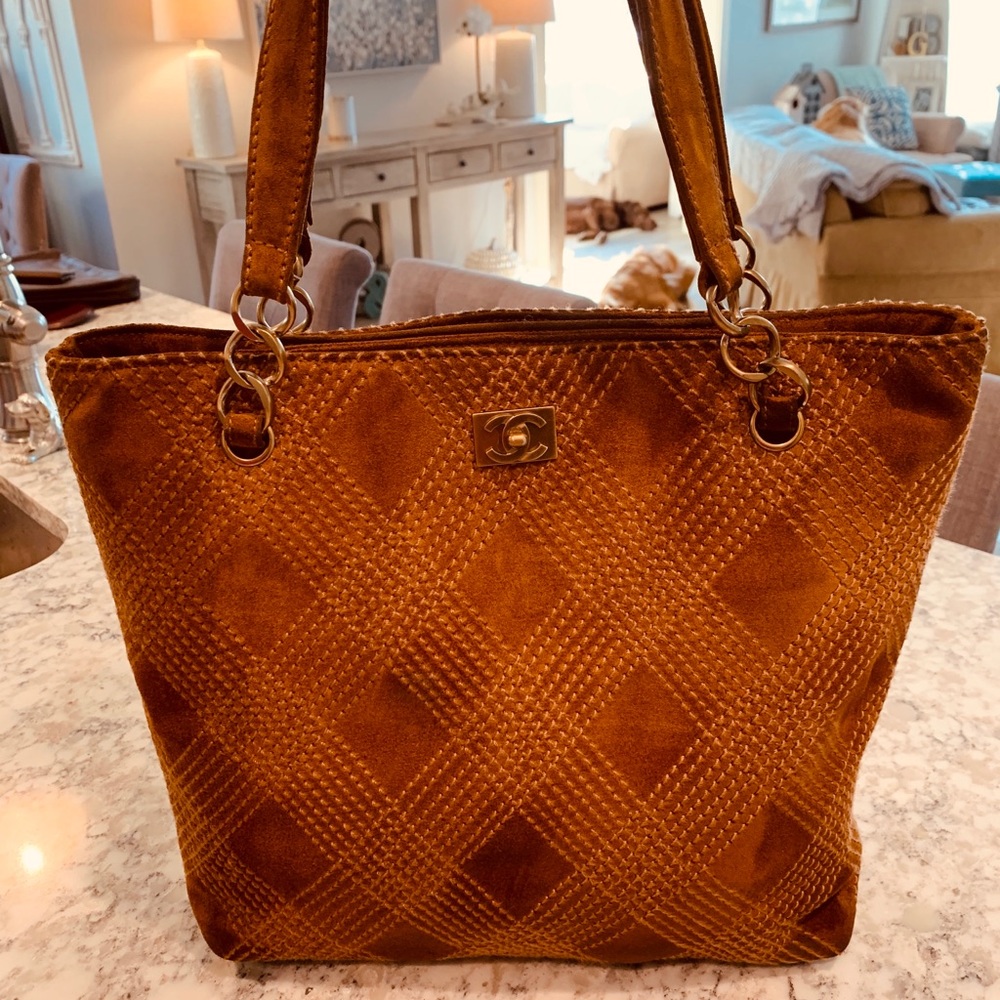 CHANEL Caramel Suede Shoulder Bag Purse